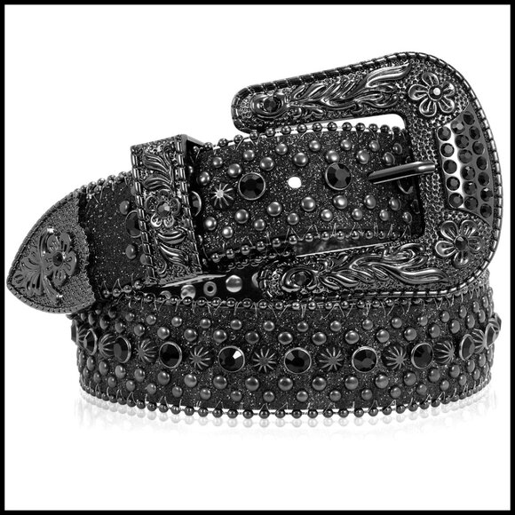 Rhinestone Studded Western Belt Luxury Faux Leather Unisex Cowboy Cowgirl main image 4
